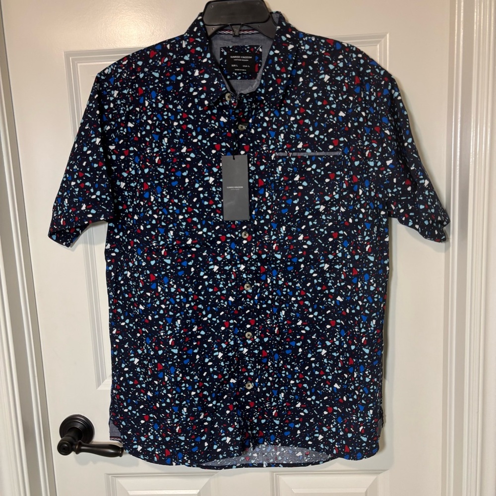 NWT Sunrise Kingdom Men's Navy Blue Patterned Shirt Size L